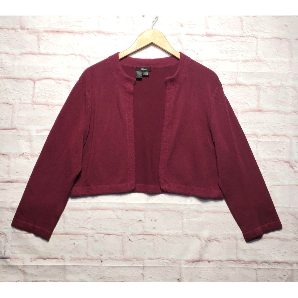 VTG Freedini Angora Wool Blend Cropped Cardigan Sweater Womens XL Wine Topper‎